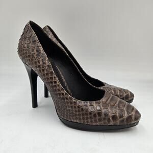Burberry Brown Taupe Leather Python Snake Skin Pumps EU 37 US 6.5 Platform Heels